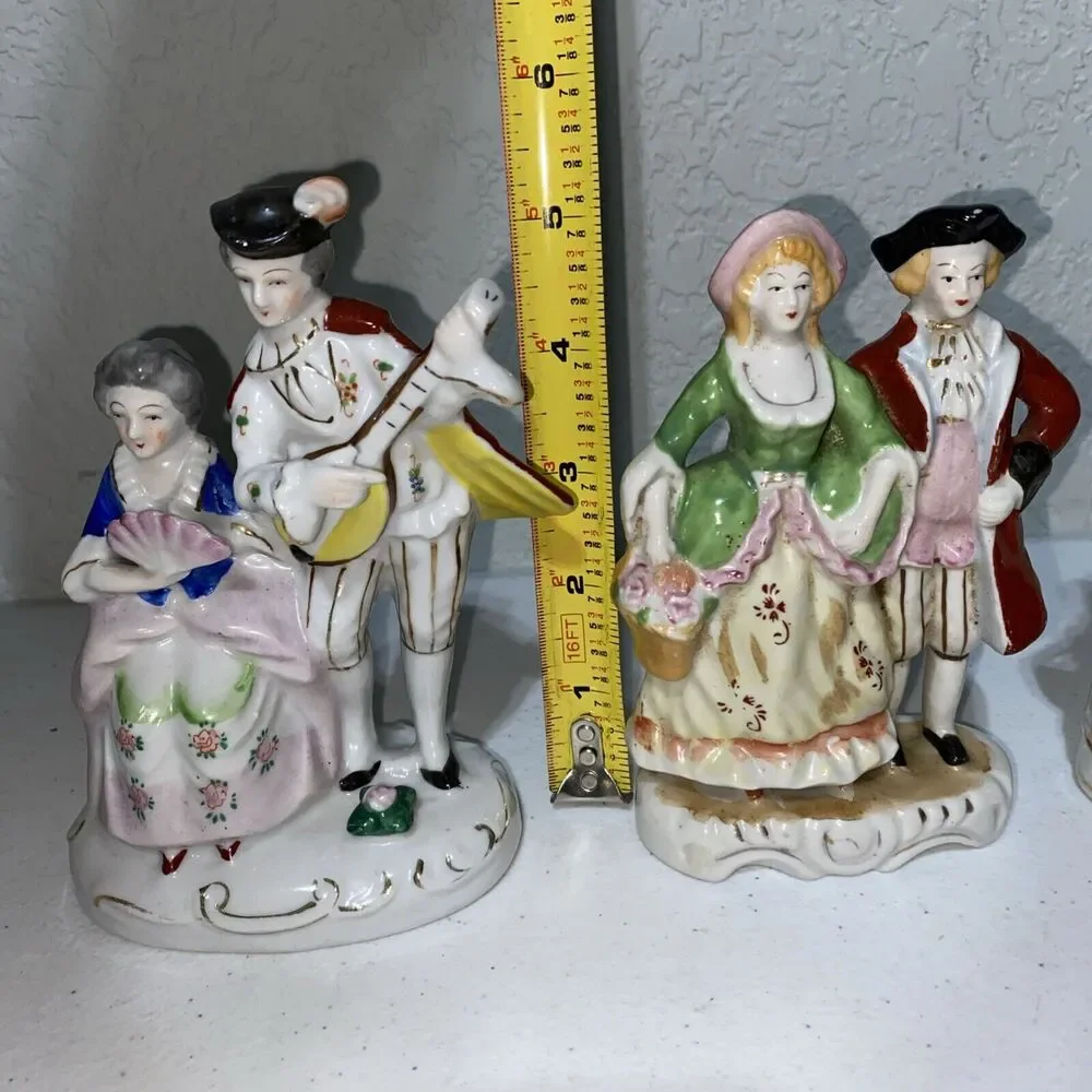 VTG Occupied Japan Colonial Couples Courting Figurine Set Lot 3 Porcelain 5”